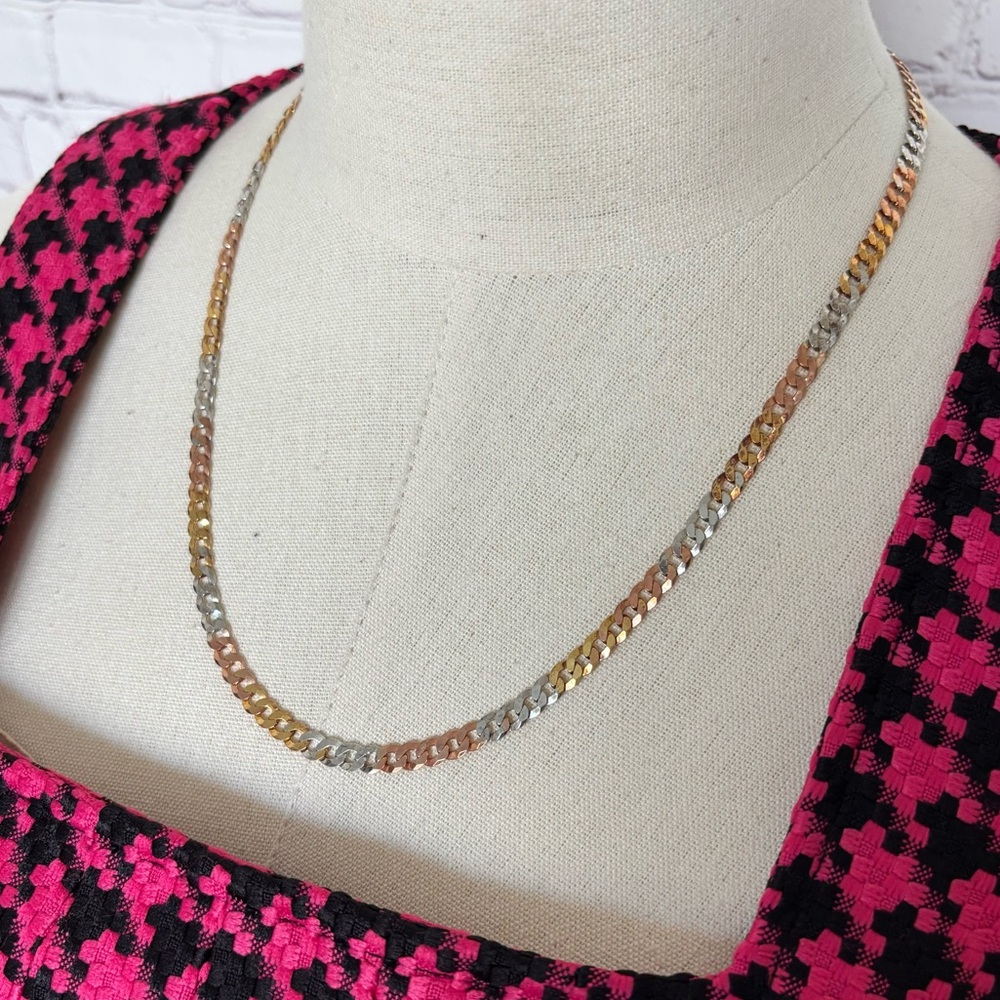 925 Sterling Silver Tri-Color Miami Cuban Link Chain Necklace--NEW